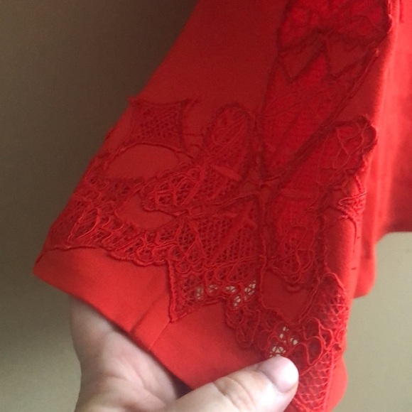 Jonathan Simkhai Red Embroidered Peplum Lace Trim Keyhole Back Sleeveless Blouse - Picture 7 of 10